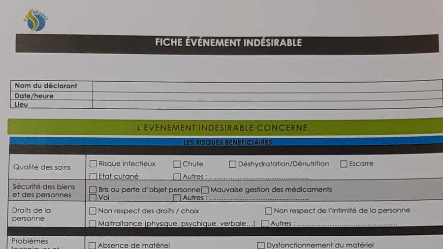 Fiche d'événements indésirables